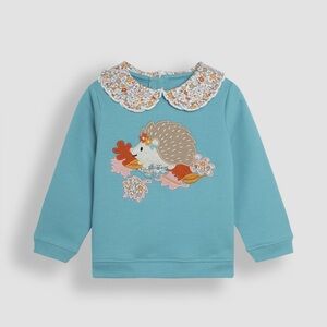 Duck Egg Hedgehog Applique Collar Sweatshirt